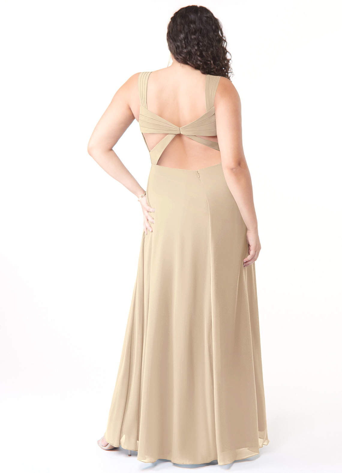 Azazie Nahrin Bridesmaid Dresses A-Line V-Neck Pleated Chiffon Floor-Length Dress image1