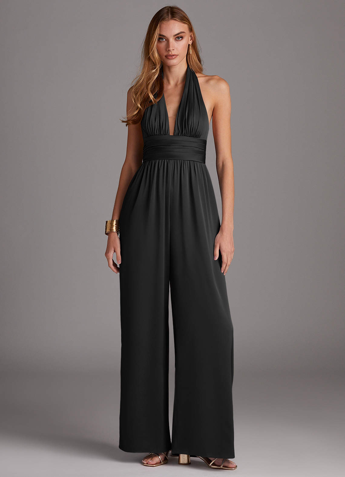 Azazie Oli Stretch Satin Jumpsuit Black Bridesmaid Dresses | Azazie
