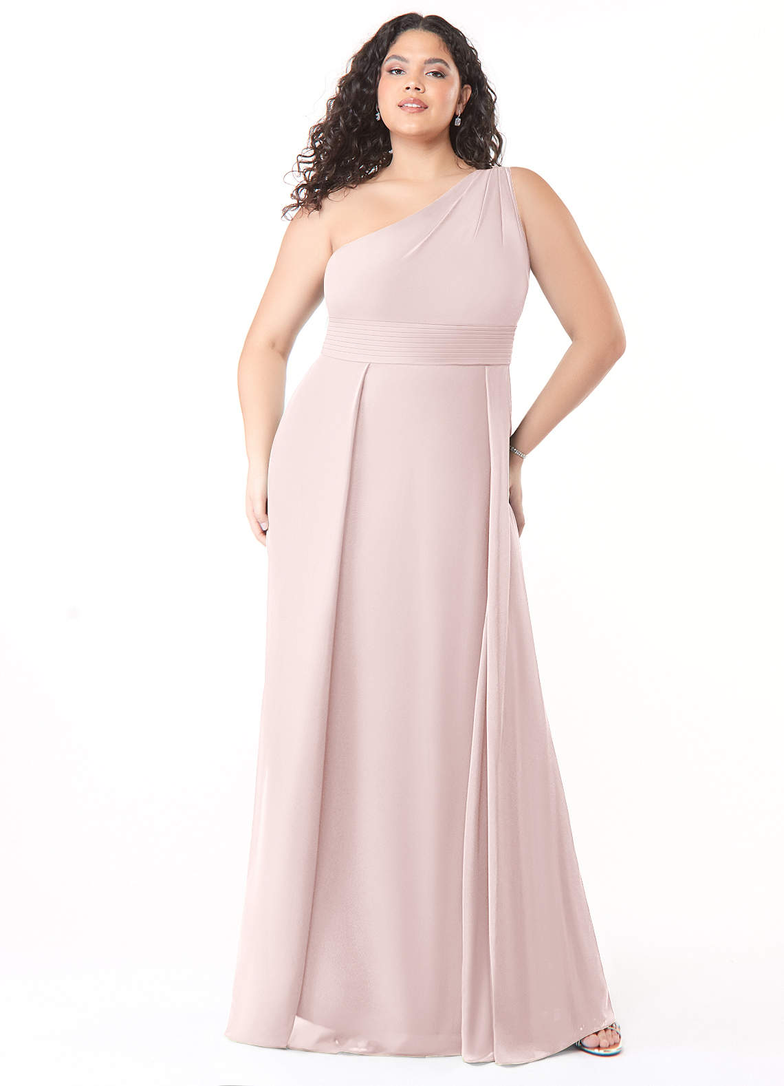 Azazie Dallas Bridesmaid Dresses Blushing Pink A-Line One Shoulder Chiffon Dress image1