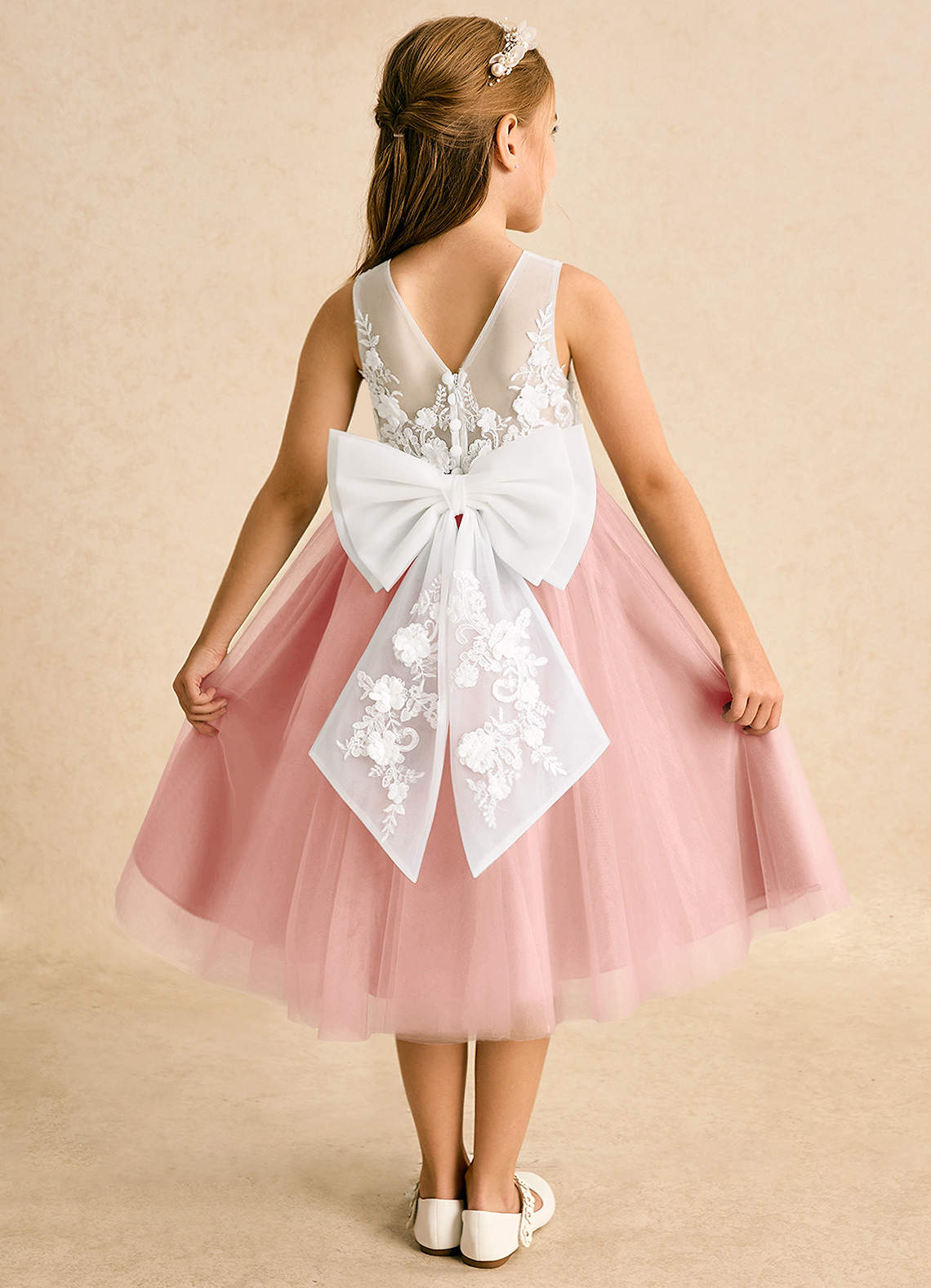 Azazie Lina Flower Girl Dresses Ivory Rosette Ball-Gown Lace Dress image1