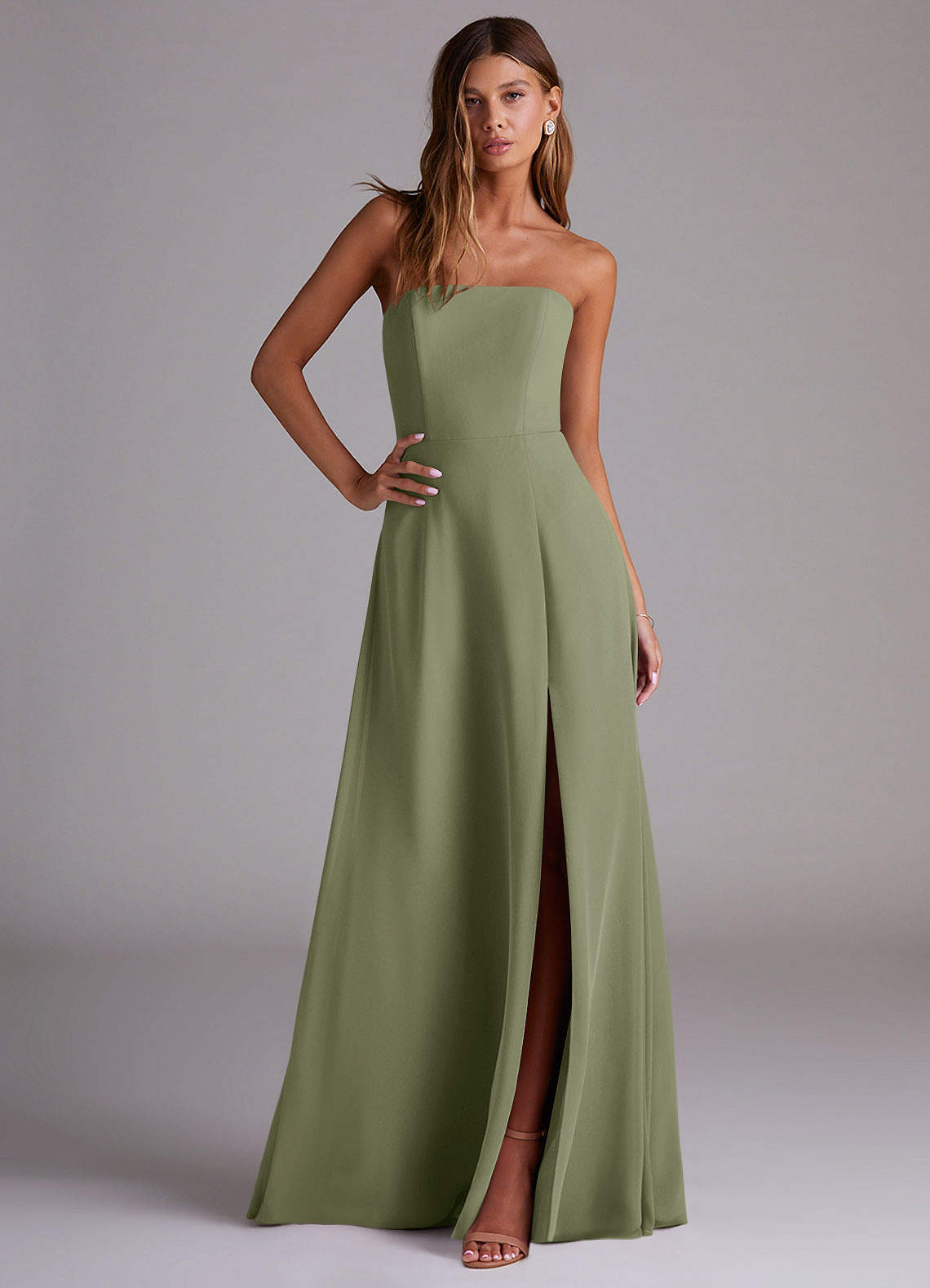 Azazie Wren Abiti da Damigella Abito Convertibile A-Line in Chiffon Spacco Laterale Pistacchio image2