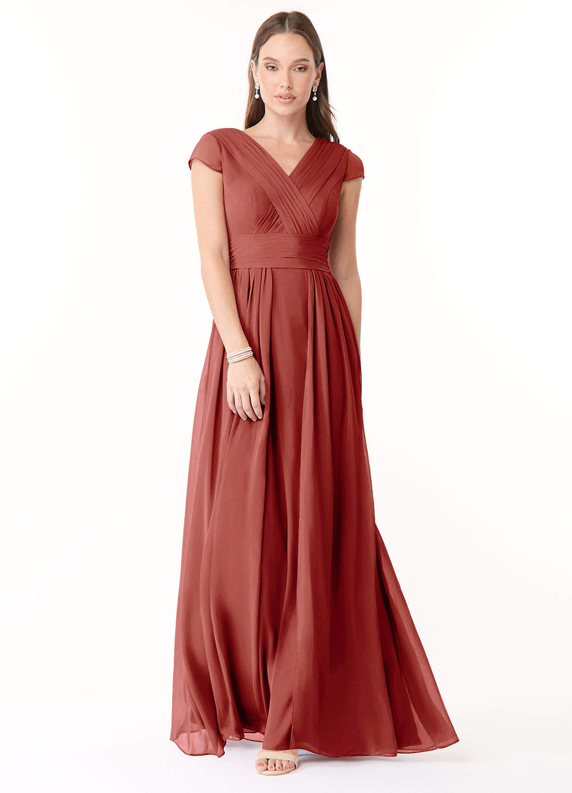 Azazie Organa Bridesmaid Dresses Terracotta A-Line Pleated Chiffon Dress image1