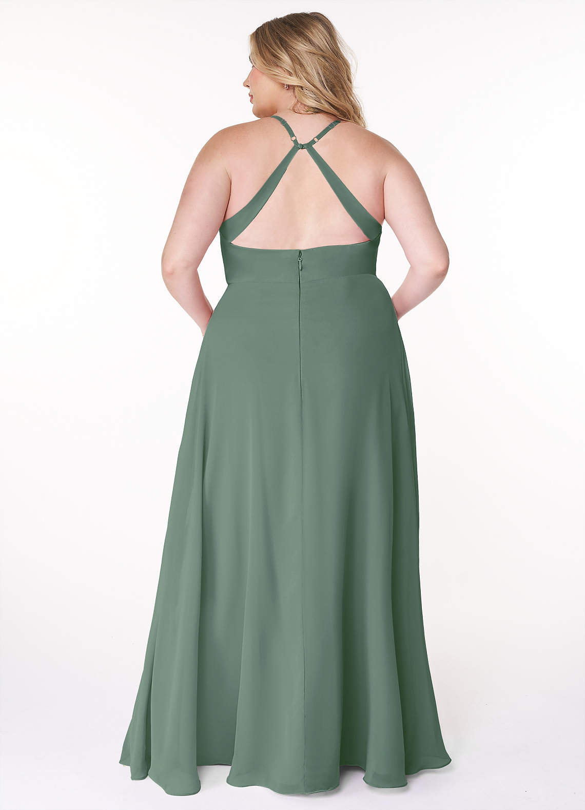 Azazie Davis Bridesmaid Dresses Eucalyptus A-Line V-Neck Chiffon Dress image7