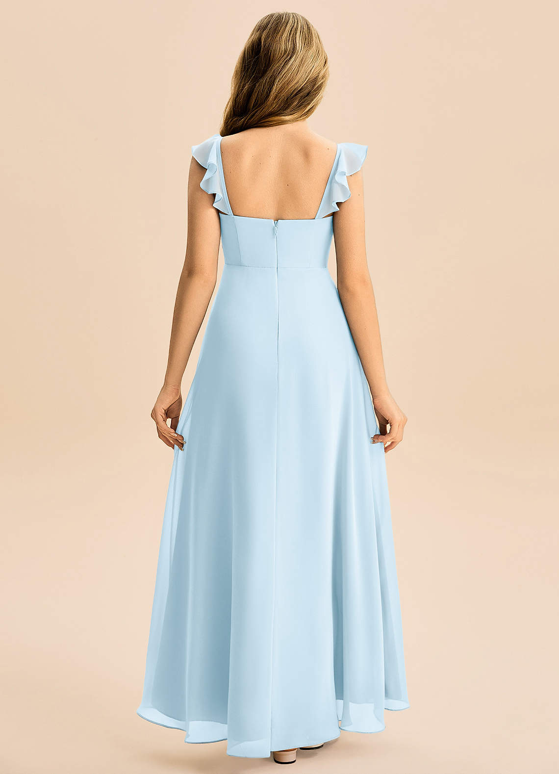 Azazie Mavie Junior Sky Blue A-Line Ruched Chiffon Dress image1