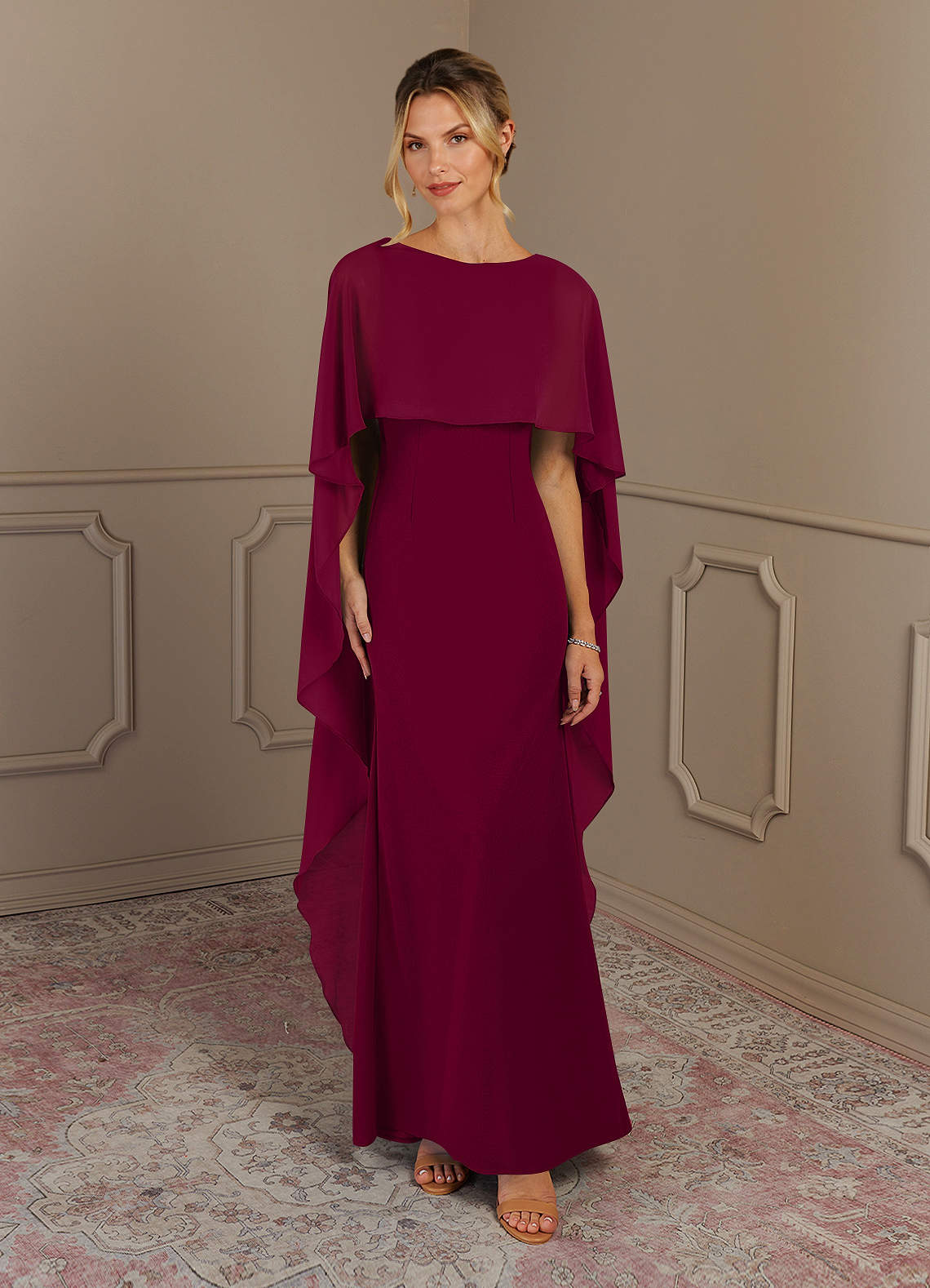 Azazie Dion Mother of the Bride Dresses Burgundy Sheath Scoop Stretch Crepe Dress image1