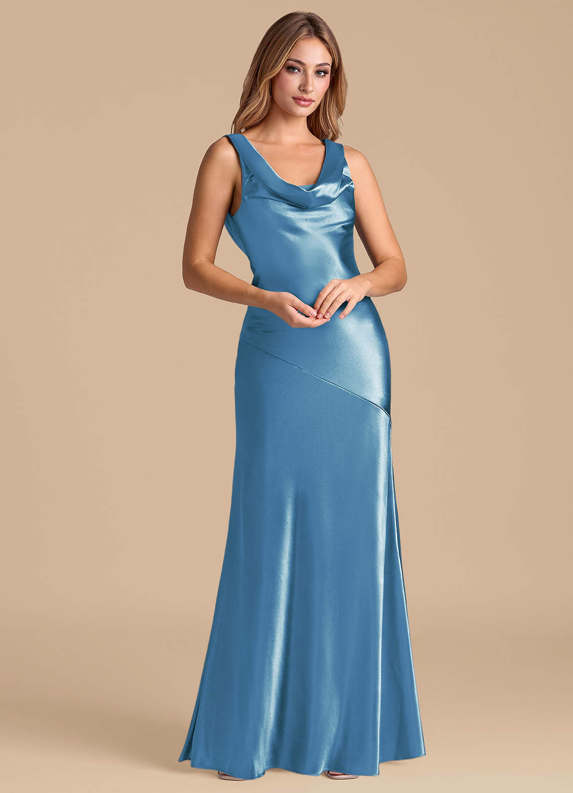 steel blue metallic bridesmaid dresses Azazie Kimber