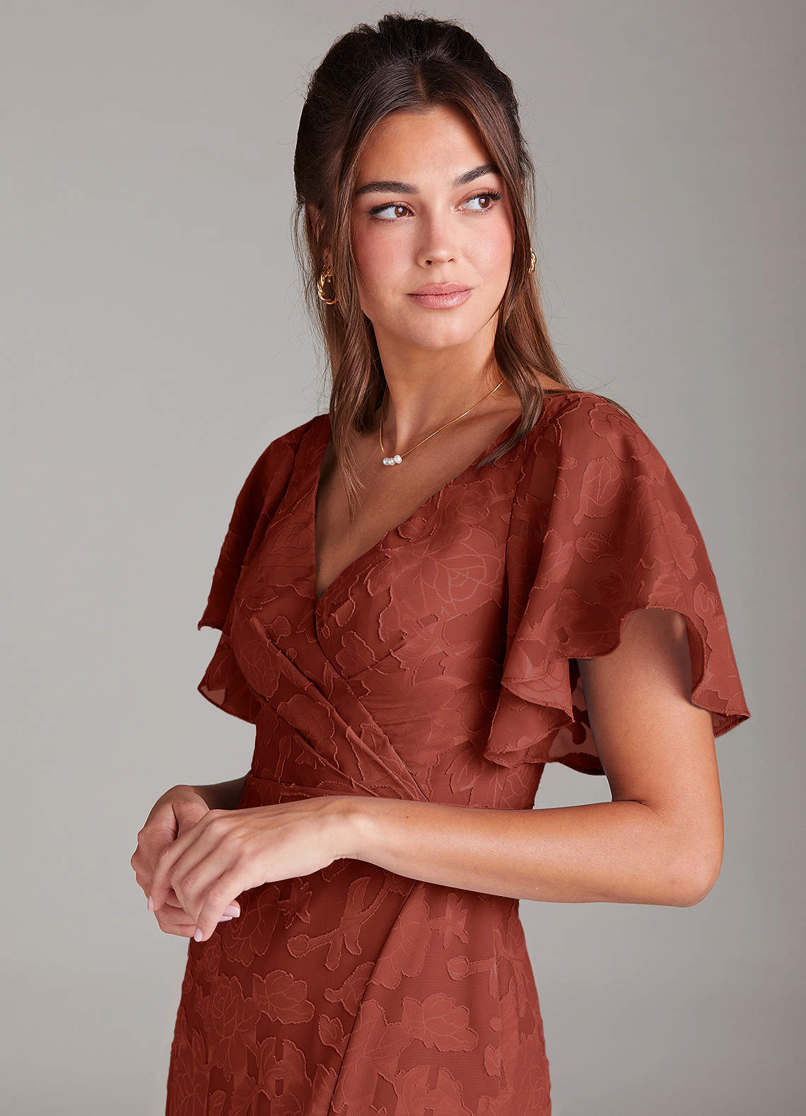 Azazie Ambrosia Robes de demoiselle d'honneur Robe Trapèze en Blumen-Burnout Plissée Terracotta image5