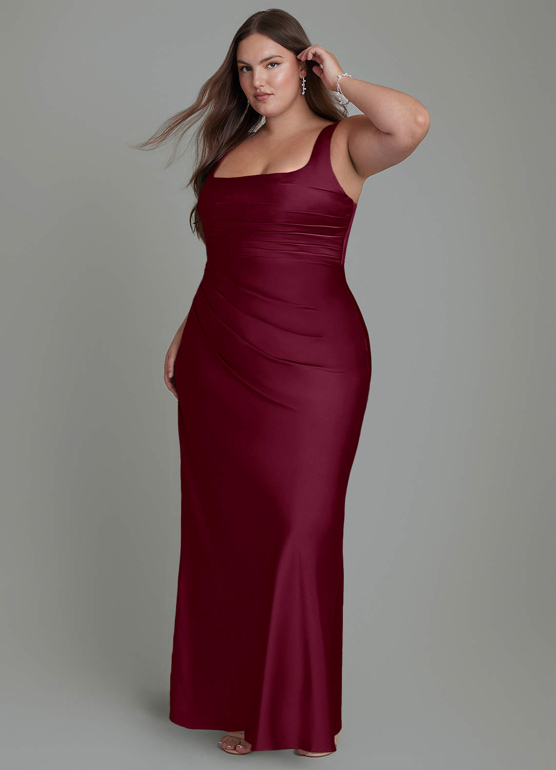 Azazie Agustina Bridesmaid Dresses Mulberry Mermaid Corset Stretch Satin Dress image9