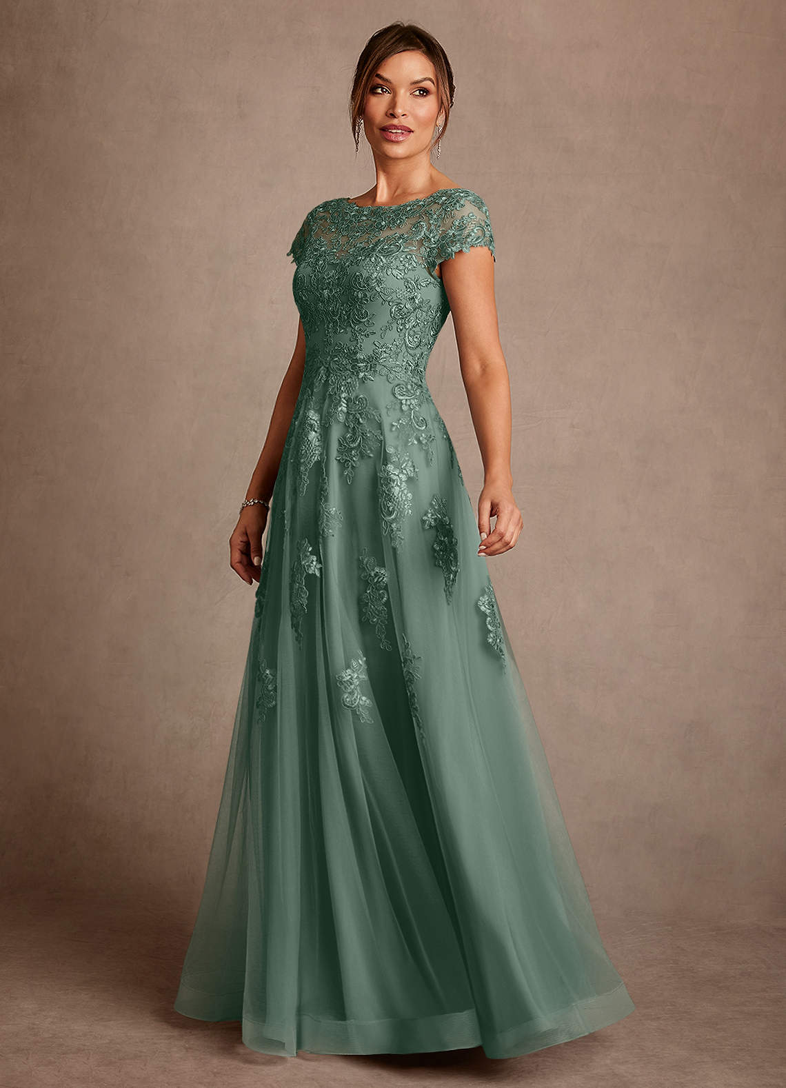 Azazie Jalinda Kleider für die Brautmutter A-Linie Spitze Chiffon Kleid Eukalyptus image3