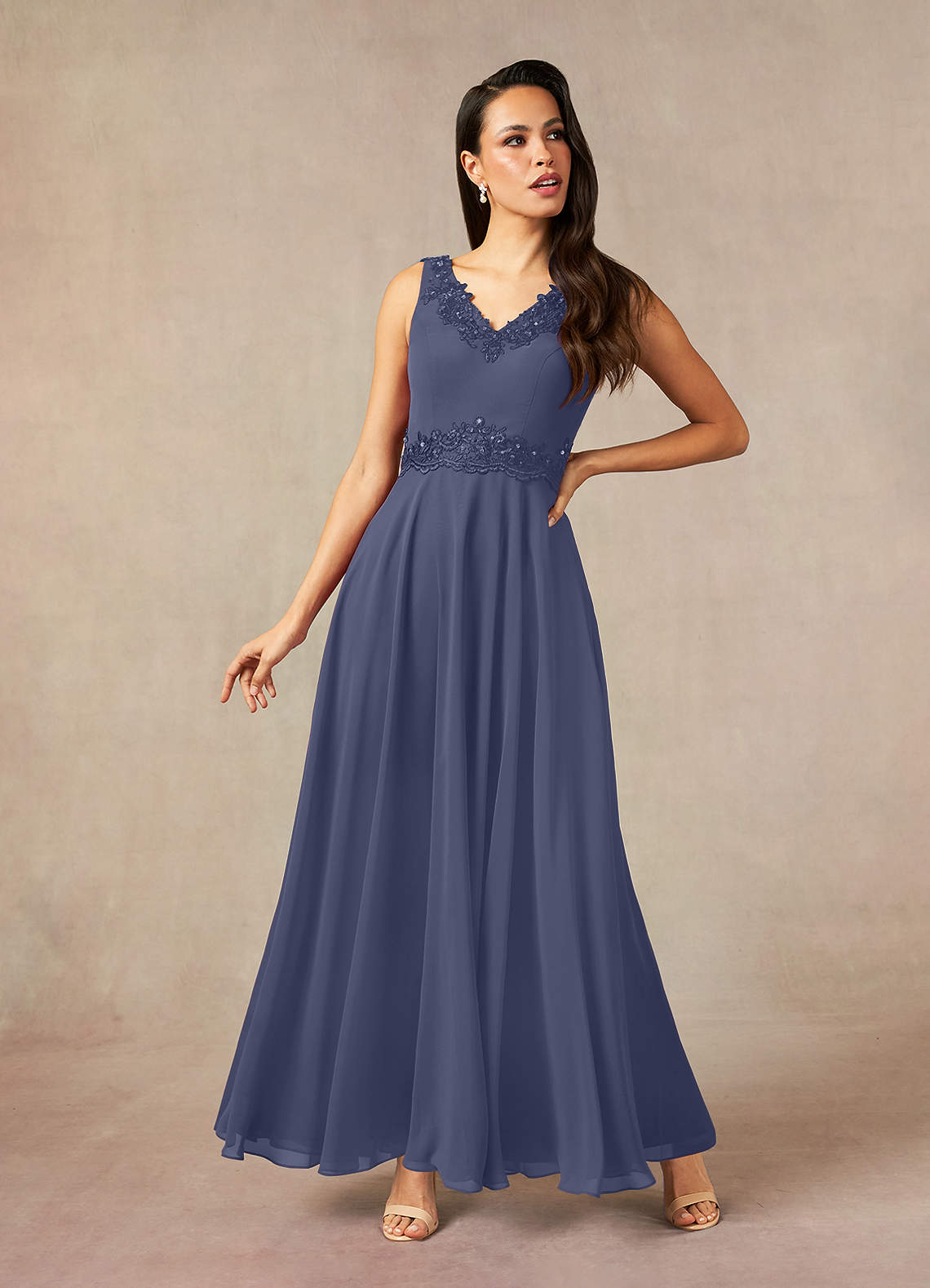 Stormy Azazie Devana A-Line Sequins Chiffon Ankle-Length Dress | Azazie