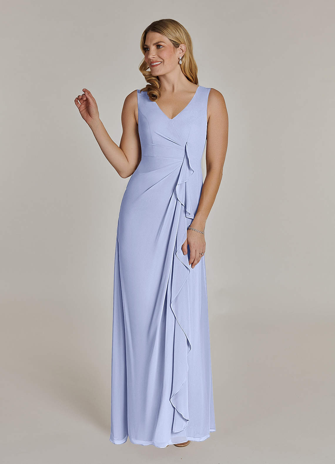 Azazie Manuella At-home Try On Dresses Cabernet A-Line V-Neck Pleated Chiffon Dress image3