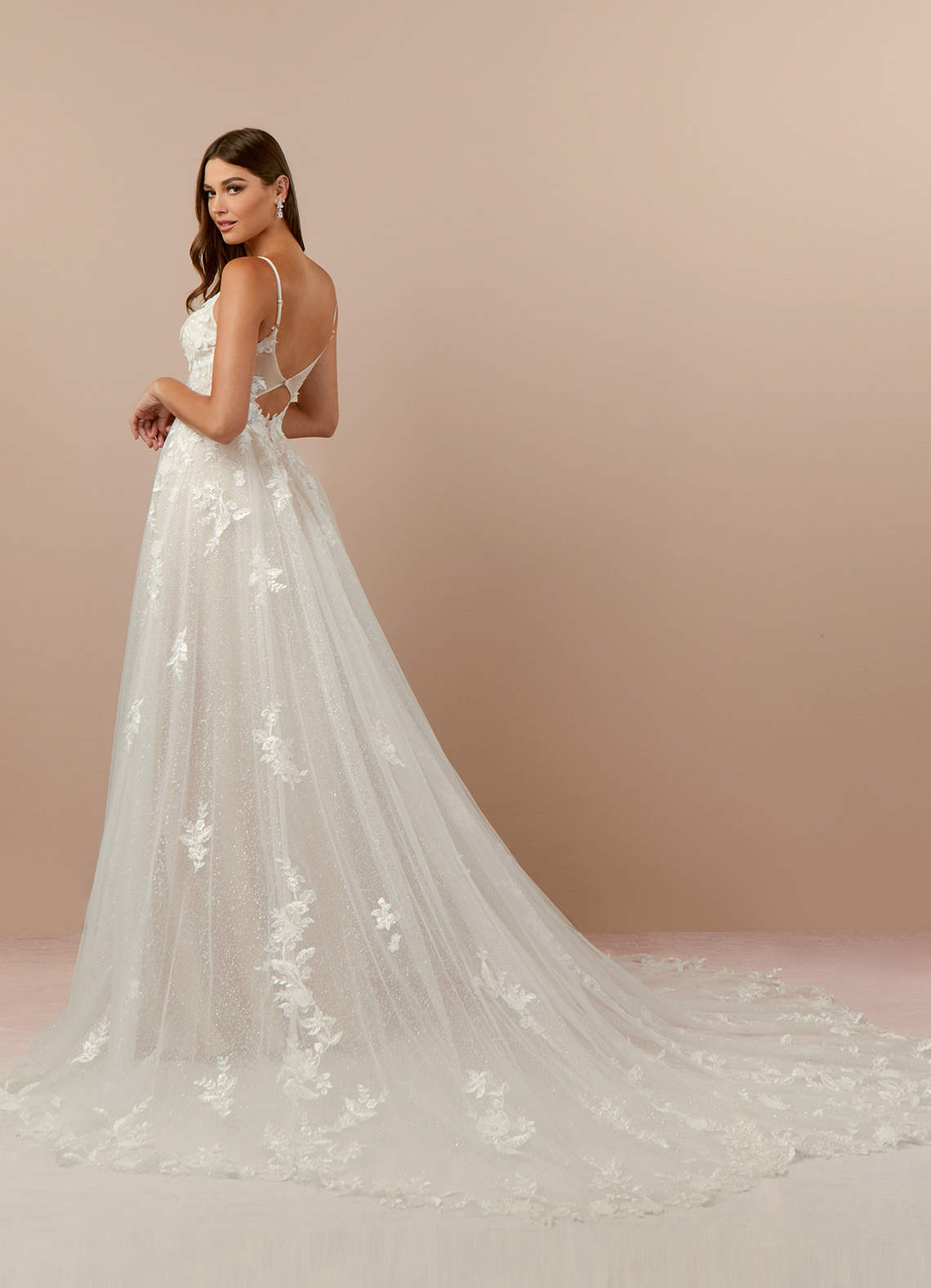 Azazie Arabelle Diamond White Champagne A-Line V-Neck Lace Tulle