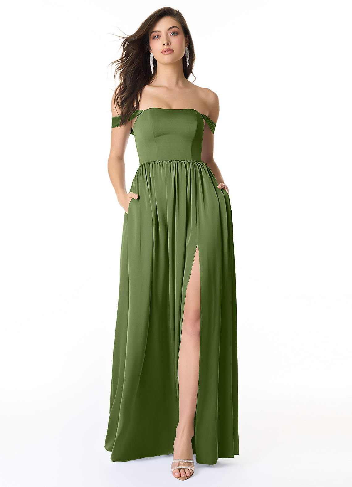 Azazie Morana Bridesmaid Dresses Juniper A-Line Off the Shoulder Stretch Satin Convertible Dress image1
