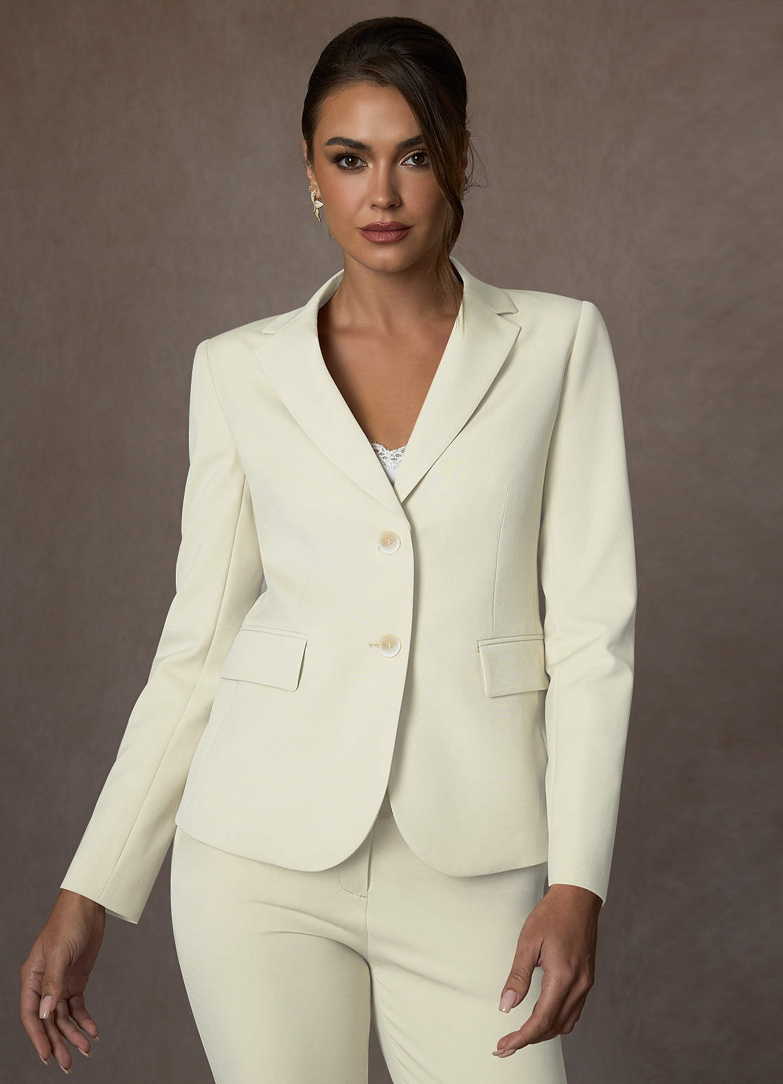 front Victoria Ivory Refined Weave Blazer