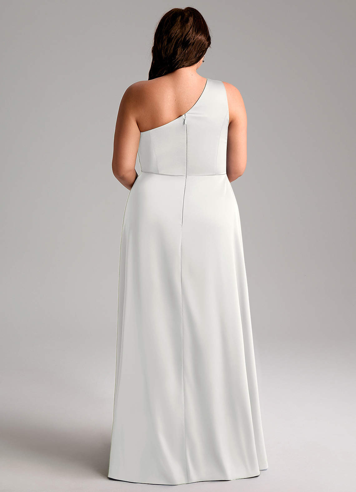 Azazie Brooke Vestidos de madrinha de casamento Vestido Branco de Cetim elástico de Linha A com Um ombro image9