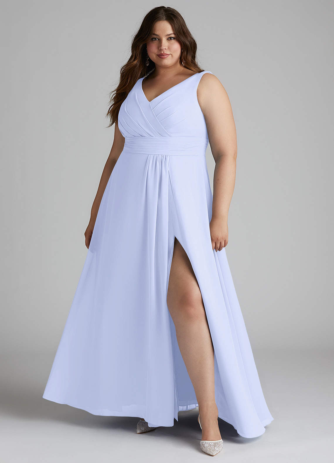 Azazie Karina Bridesmaid Dresses Lavender A-Line Pleated Chiffon Dress image1