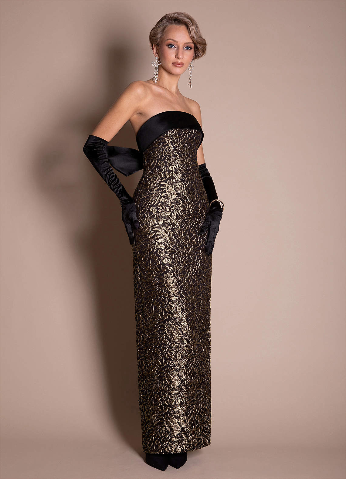 Ella Ebony Gold Maxi Dress Ready to Ship | Azazie