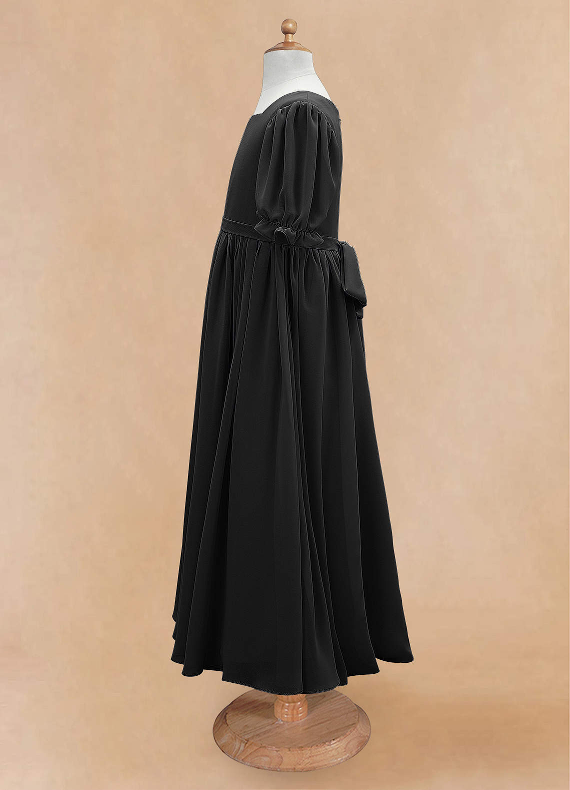 Azazie Joss Flower Girl Dresses Black A-Line with Sleeves Chiffon Dress image6