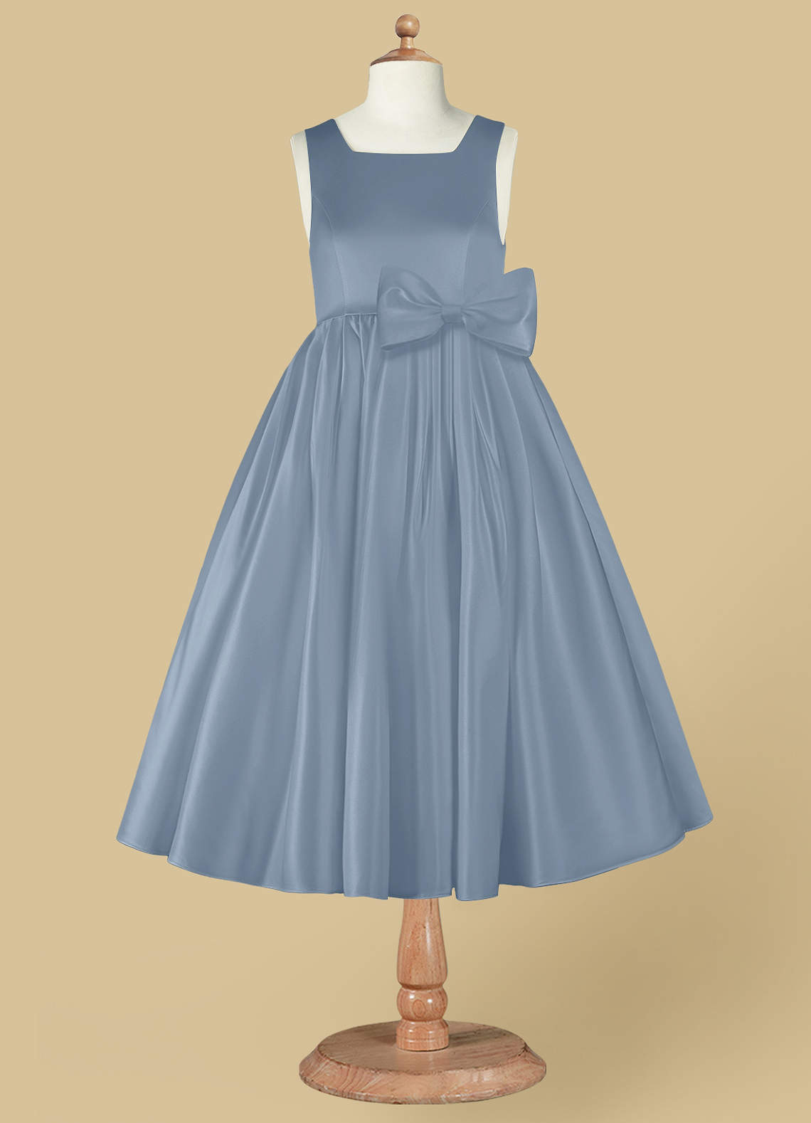 Azazie Bo Peep Venta final Vestido de Azul Polvoriento de Satin Mate de Corte en A con Lazo image6