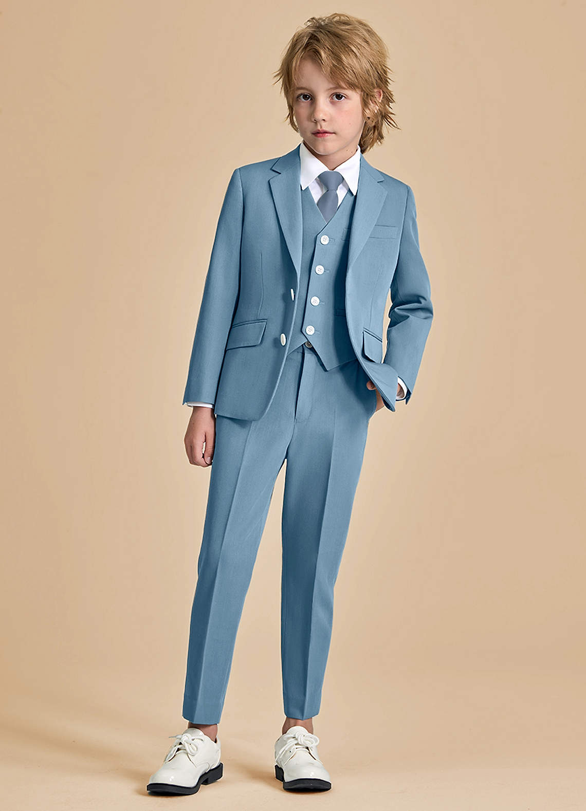 front Oliver Boys Light Blue 5-Piece Suit With Pre-tie