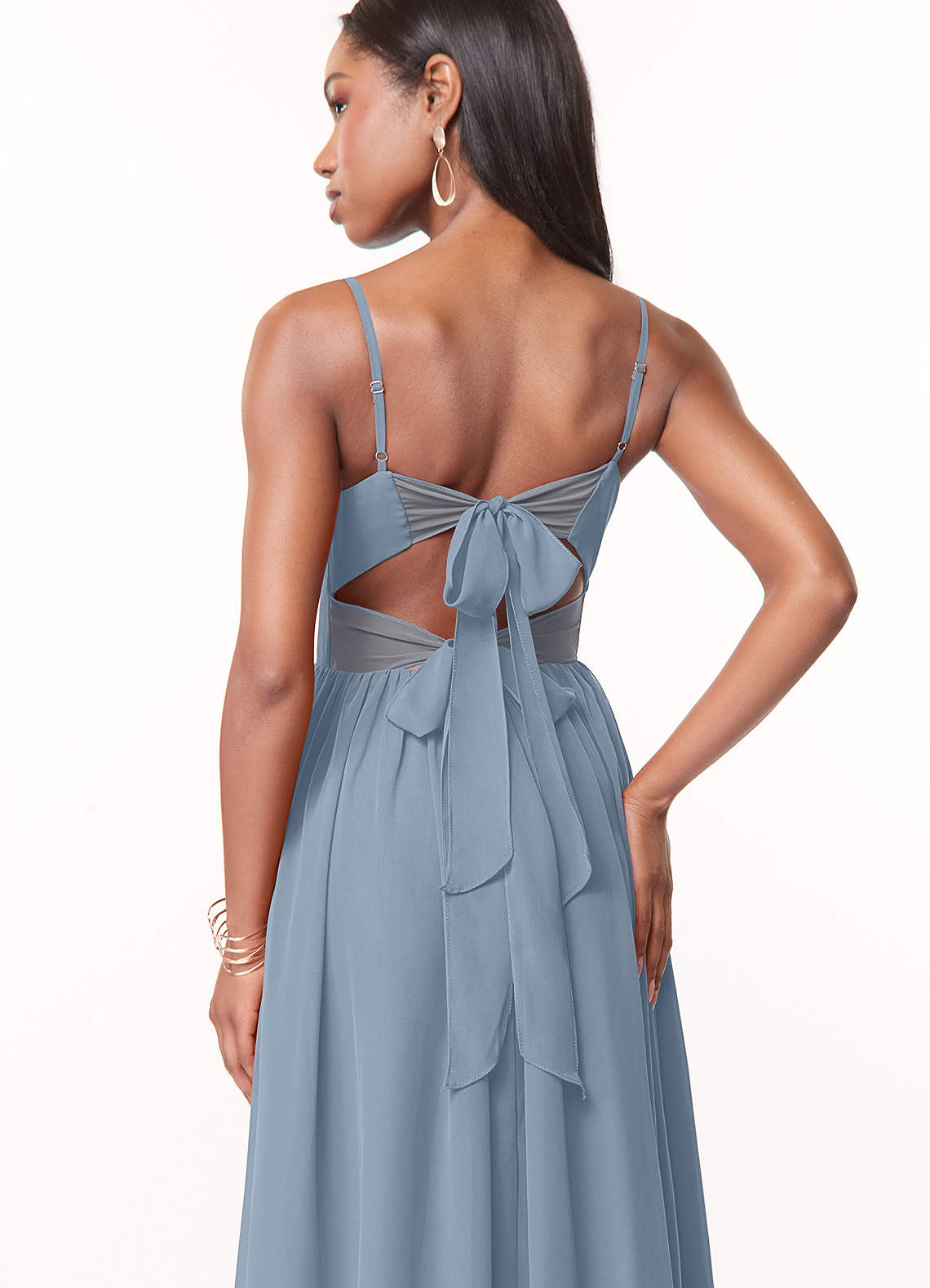 Azazie Zeya Bridesmaid Dresses Dusty Blue A-Line V-Neck Pleated Chiffon Dress image1