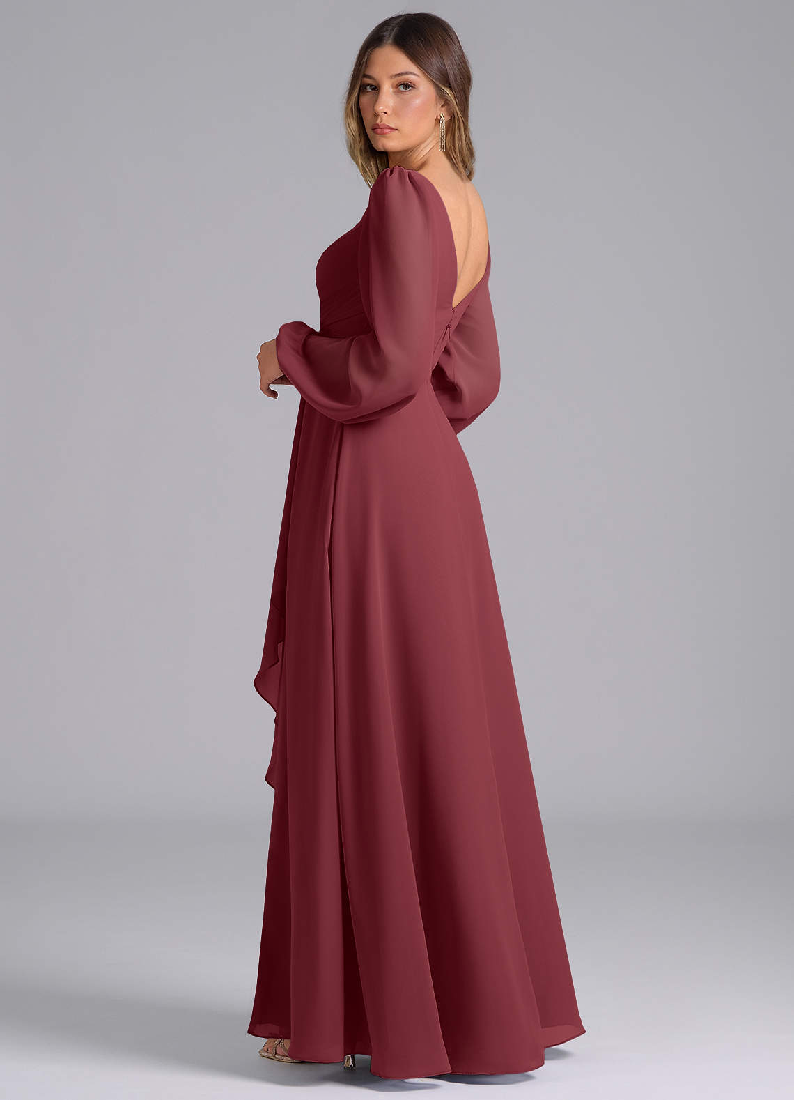merlot chiffon dress Evening Grace Chiffon Midi Dress in Merlot Curves 2XL / Merlot