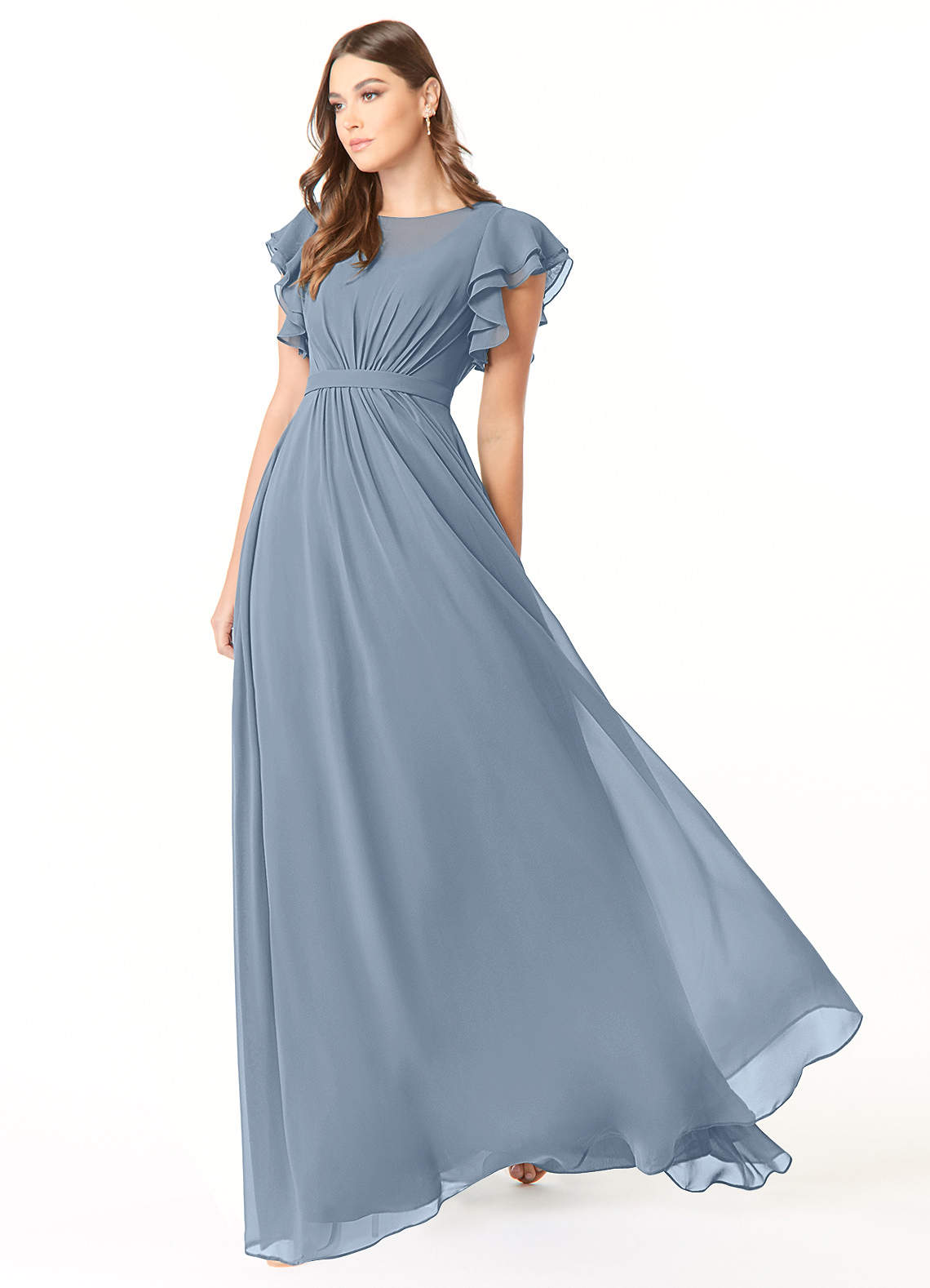 Azazie Daphne Modest Bridesmaid Dresses A-Line Ruffled Chiffon Floor-Length Dress image2