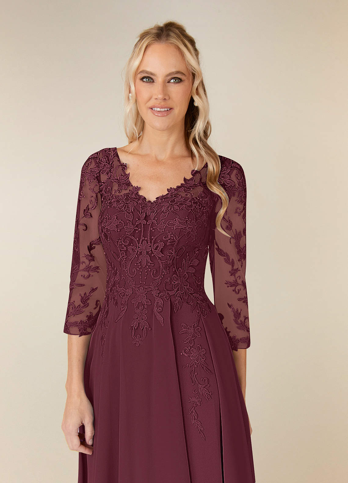Azazie Noella Mother of the Bride Dresses Cabernet A-Line V-Neck Lace Chiffon Dress image4