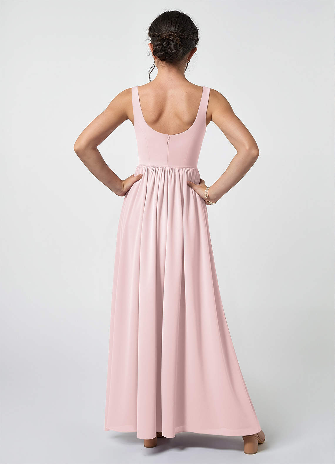 Azazie Keyla Junior Blushing Pink A-Line Pleated Chiffon Dress image1