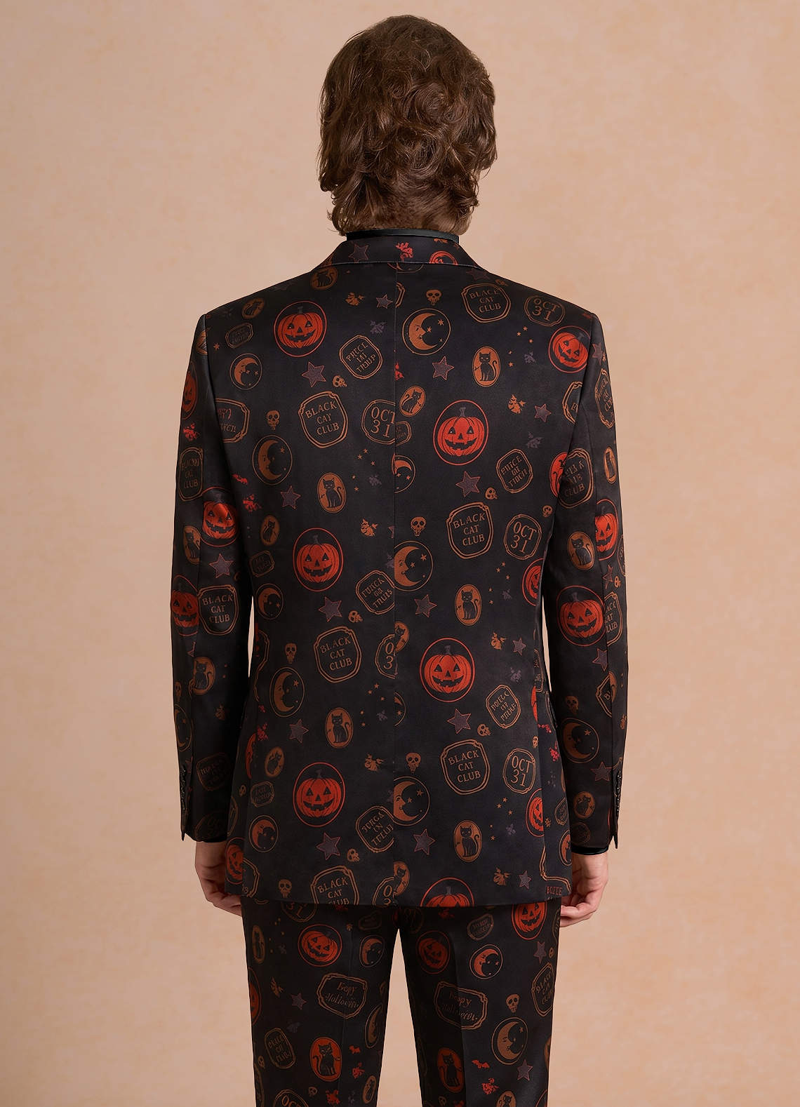 front Caleb Black Vintage Halloween Print Suit Jacket