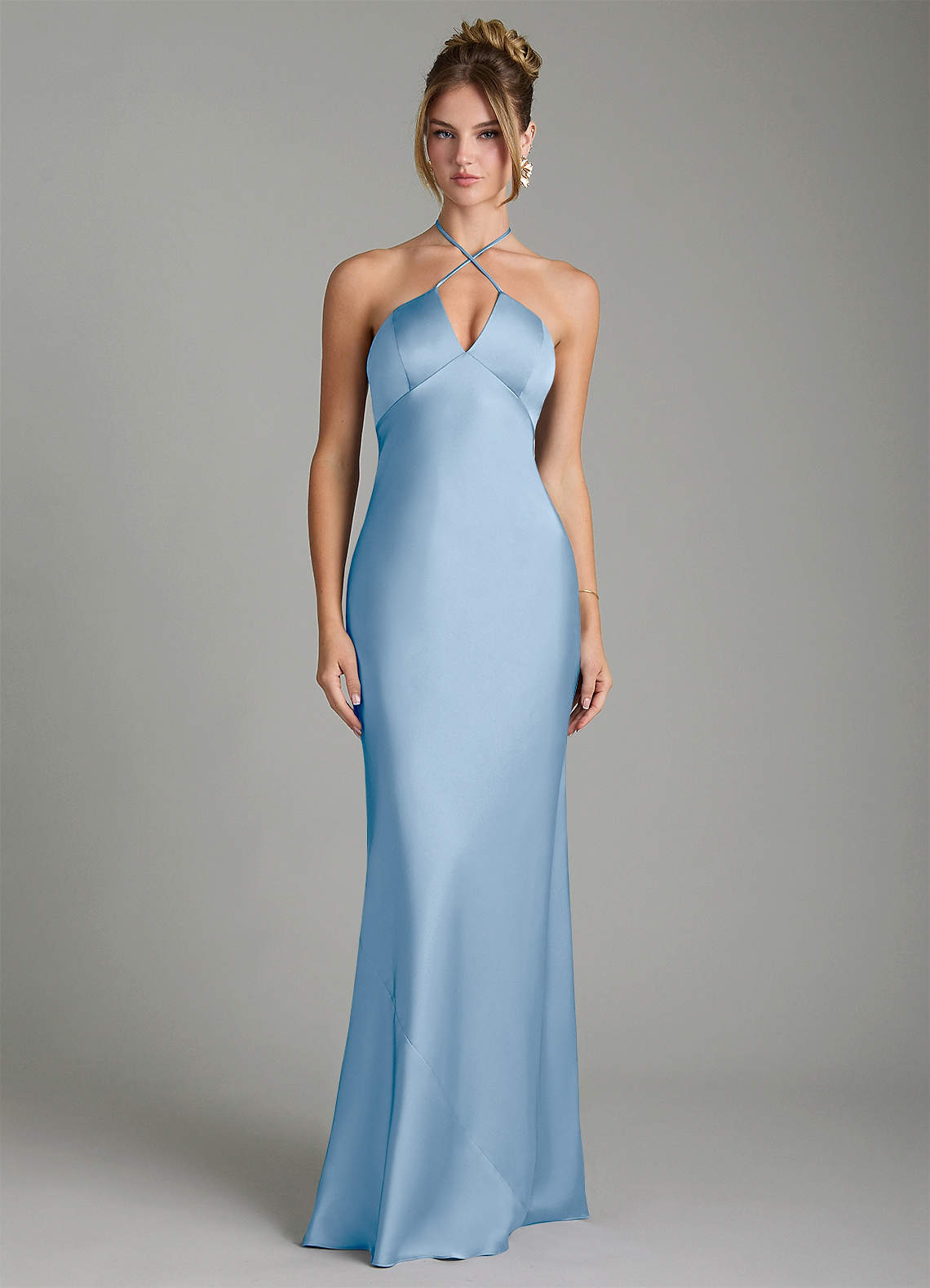 Azazie Camille Ready to Ship Powder Blue Stretch Satin Bridesmaid