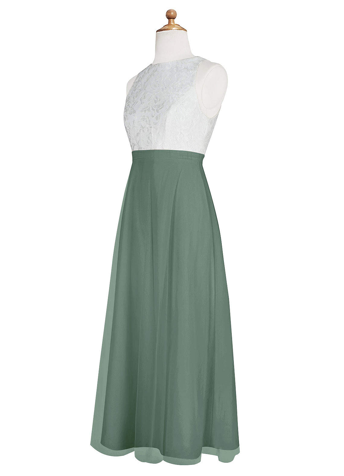 Azazie Albertine Junior Vestir Eucalipto de Chiffon de Linha A com Renda image8