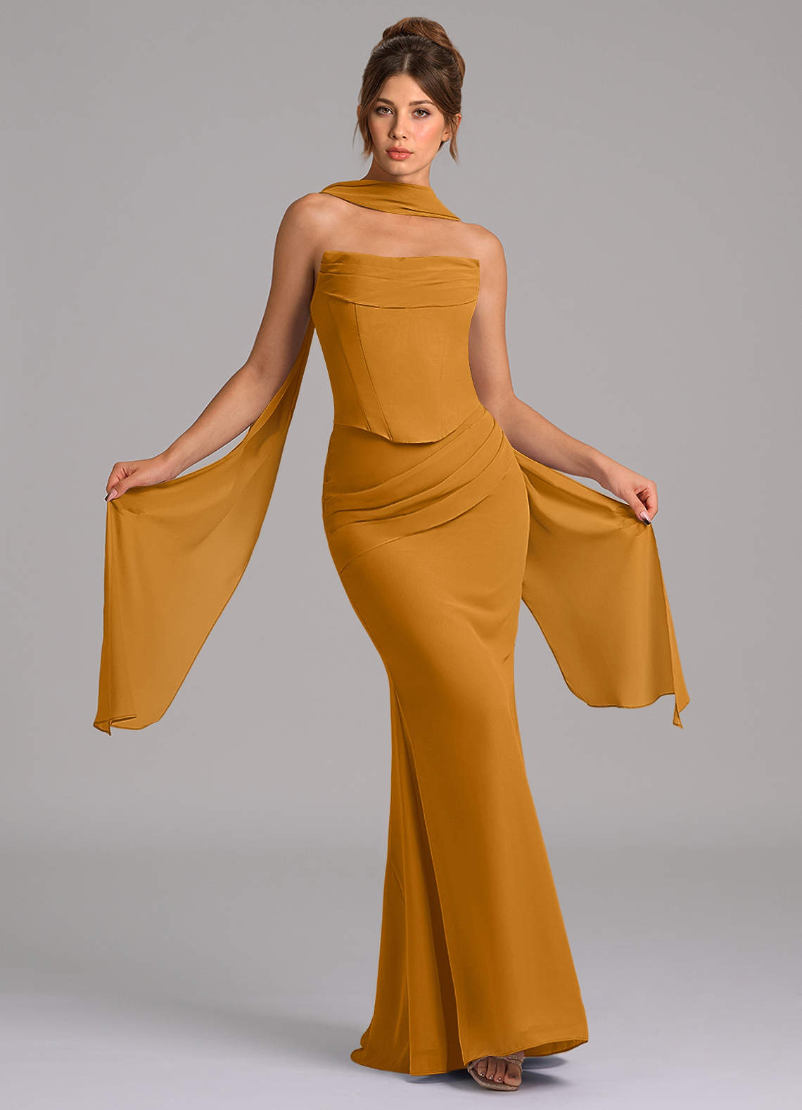 Azazie Sorrel Bridesmaid Dresses Butterscotch Mermaid Corset Chiffon Dress image1