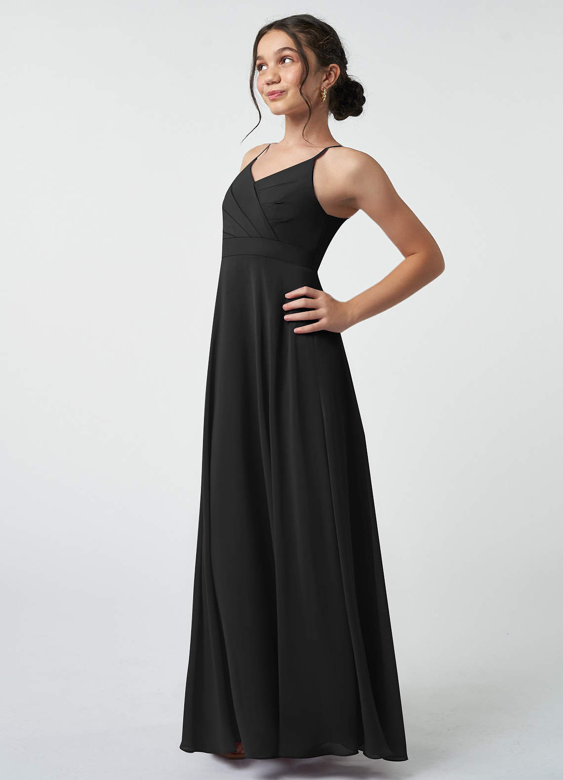 Azazie Avelina Junior A-Linie Plissee Chiffon Kleid Schwarz image3