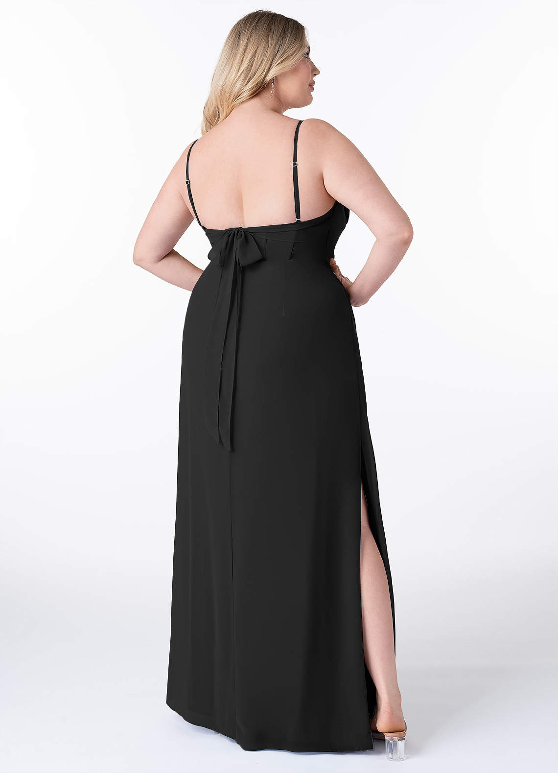 Azazie Mai Bridesmaid Dresses Black Sheath Pleated Chiffon Dress image8