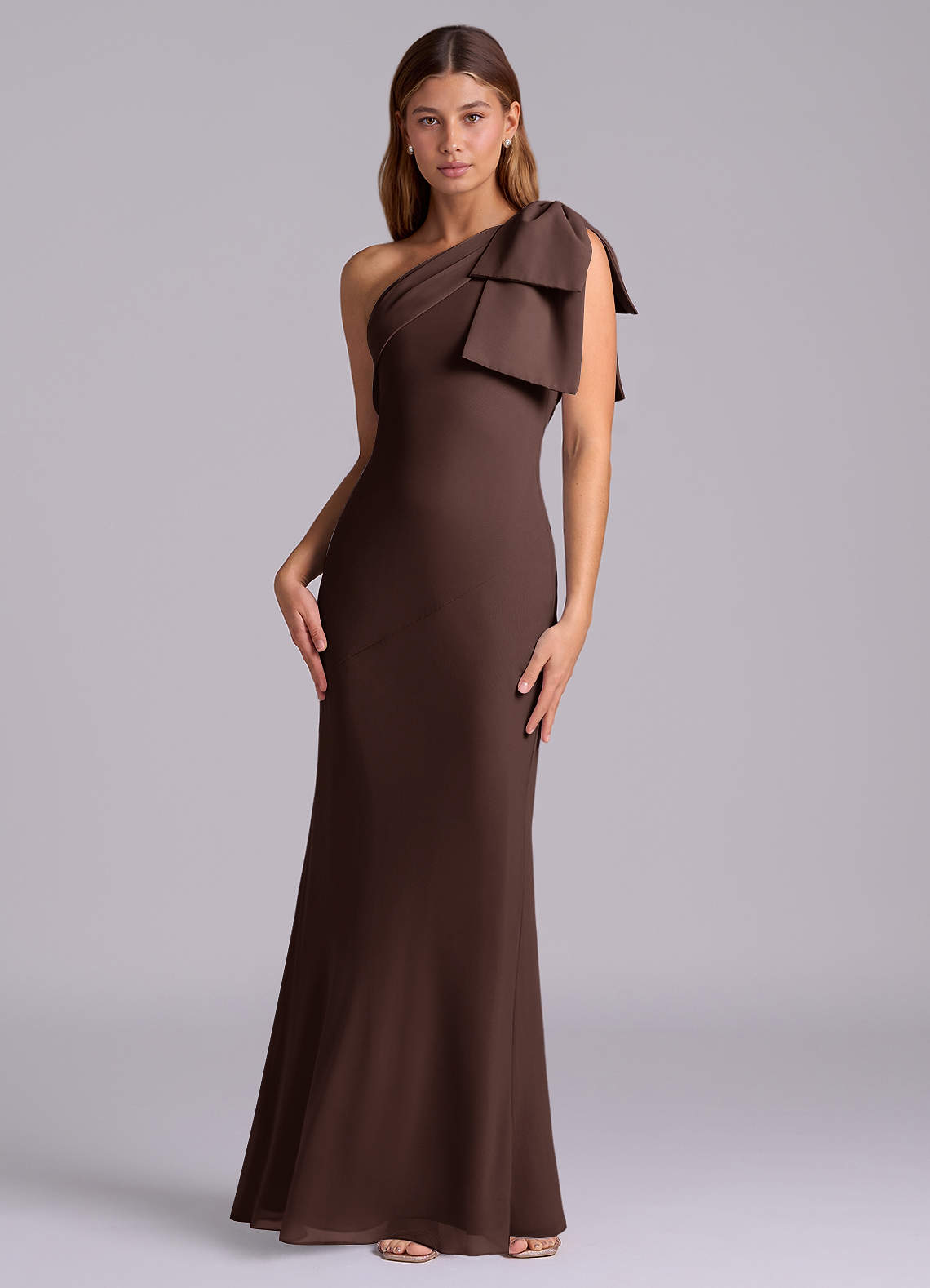 Azazie Yuanna Bridesmaid Dresses Ganache Mermaid One Shoulder Chiffon Dress image3