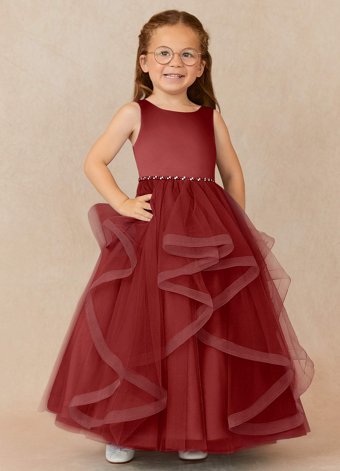 Azazie Sofia Flower Girl Dresses Rust A-Line Beaded Tulle Dress image1