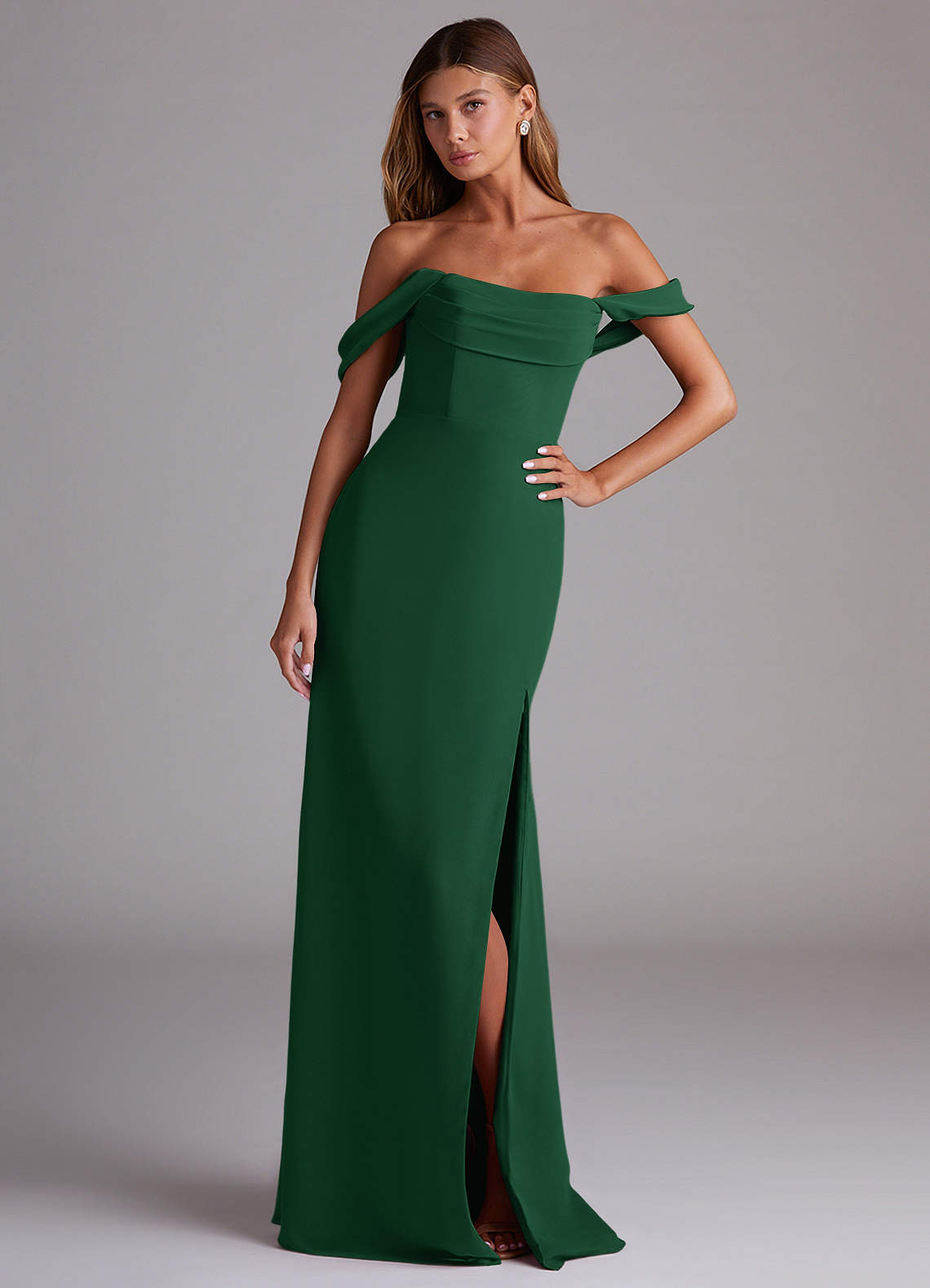 Azazie Saige Bridesmaid Dresses Dark Green A-Line Off the Shoulder Chiffon Convertible Dress image3