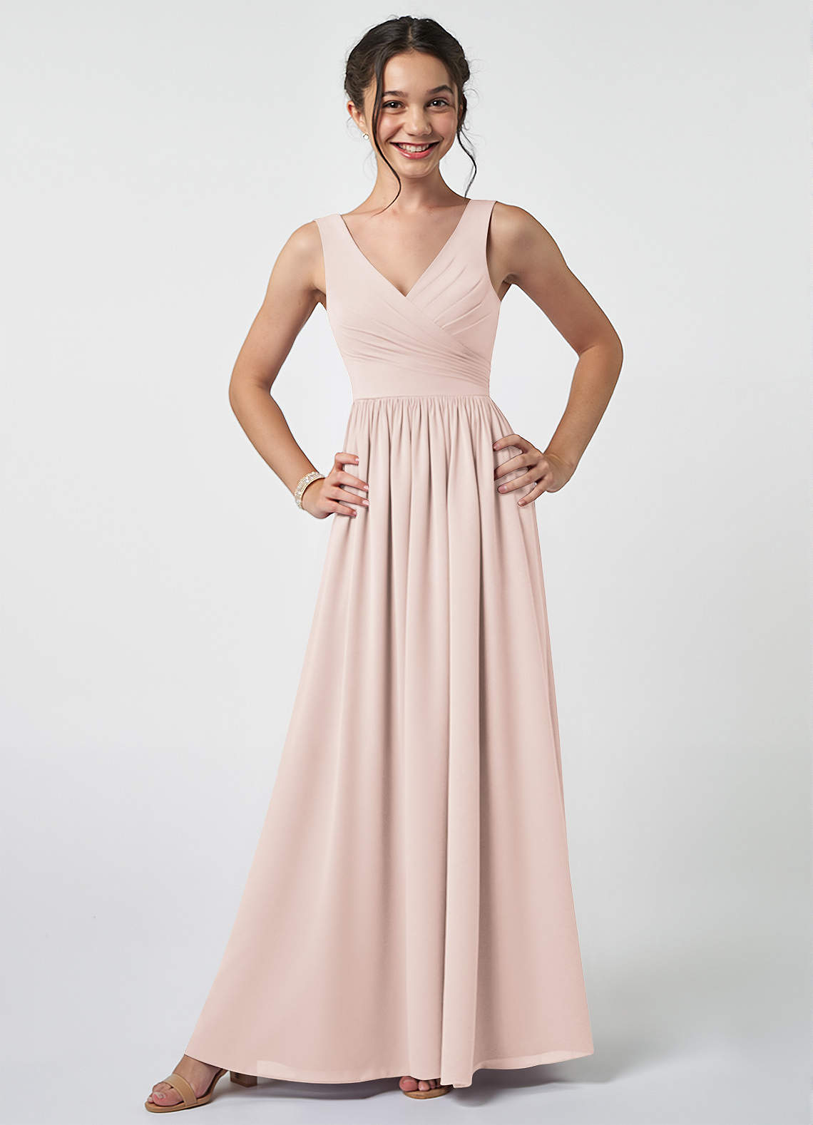 Azazie Keyla Junior Rose Petal A-Line Pleated Chiffon Dress image1
