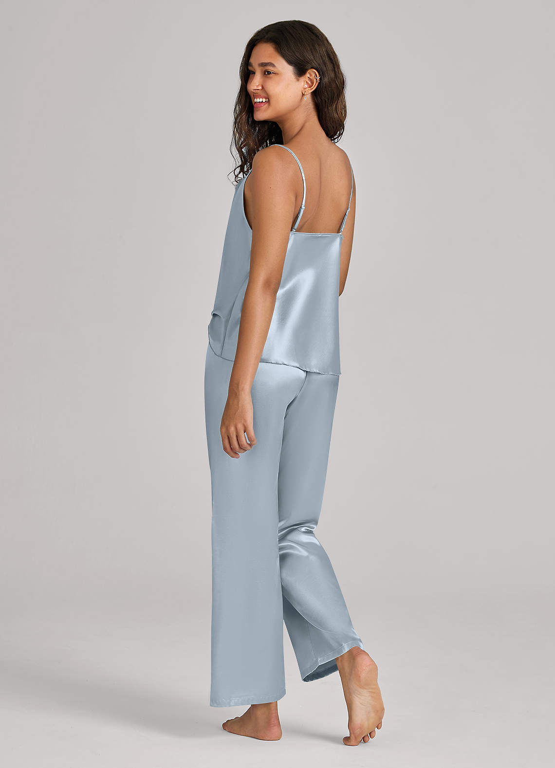 front Matching Color Satin Cami Pants Pajama Set