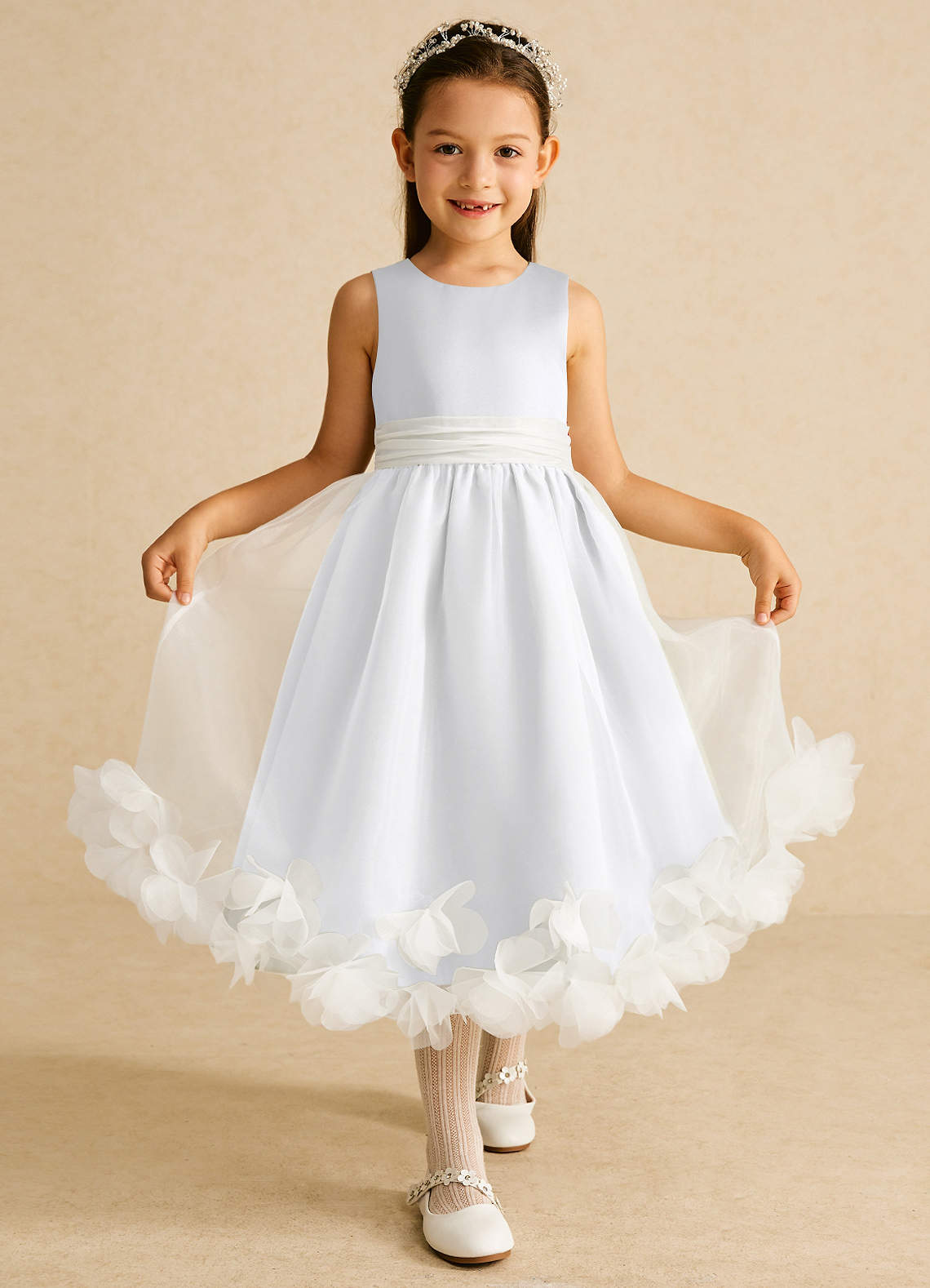 Azazie Stardust Flower Girl Dresses White A-Line Sleeveless Organza Dress image1