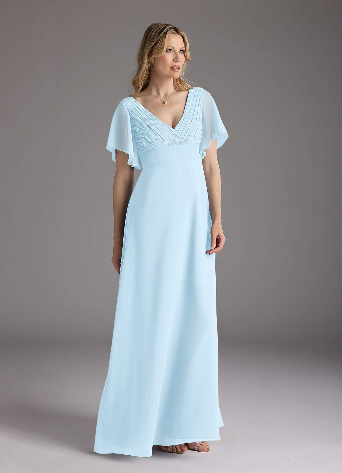 Azazie Alessa Mother of the Bride Dresses Sky Blue A-Line V-Neck Pleated Chiffon Dress image1