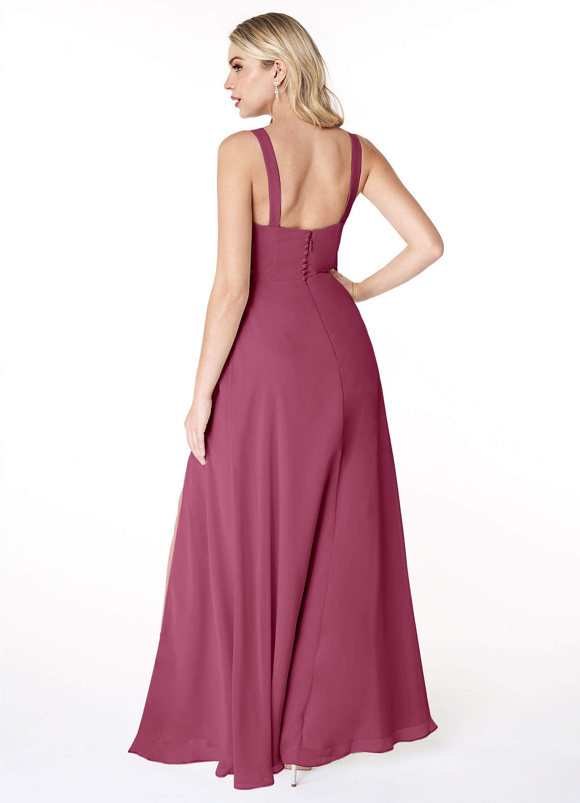 Azazie Jay Bridesmaid Dresses A-Line Square Neckline Side Slit Chiffon Floor-Length Dress image1