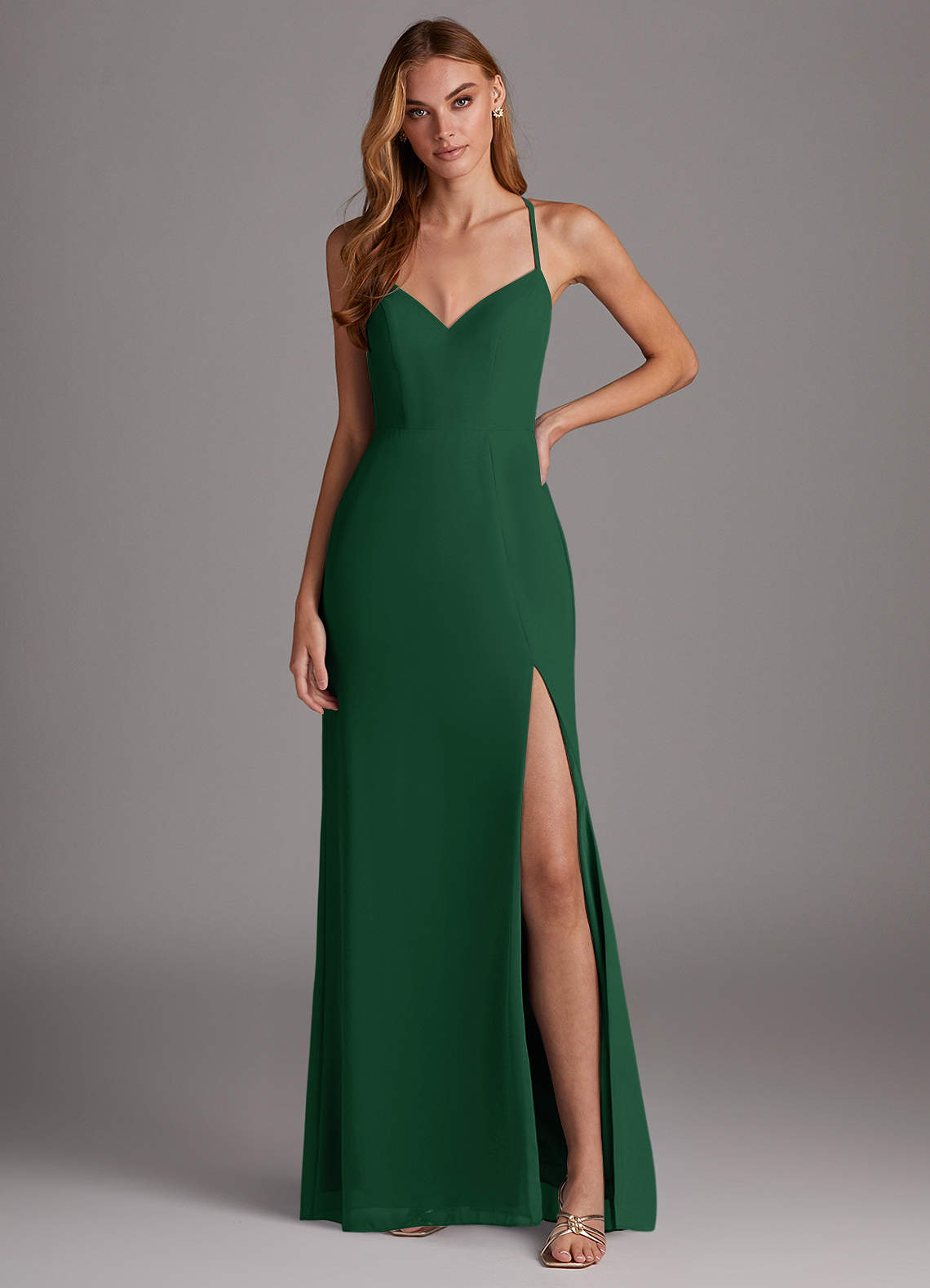 Azazie Manila Bridesmaid Dresses Dark Green Sheath V-Neck Chiffon Dress image1