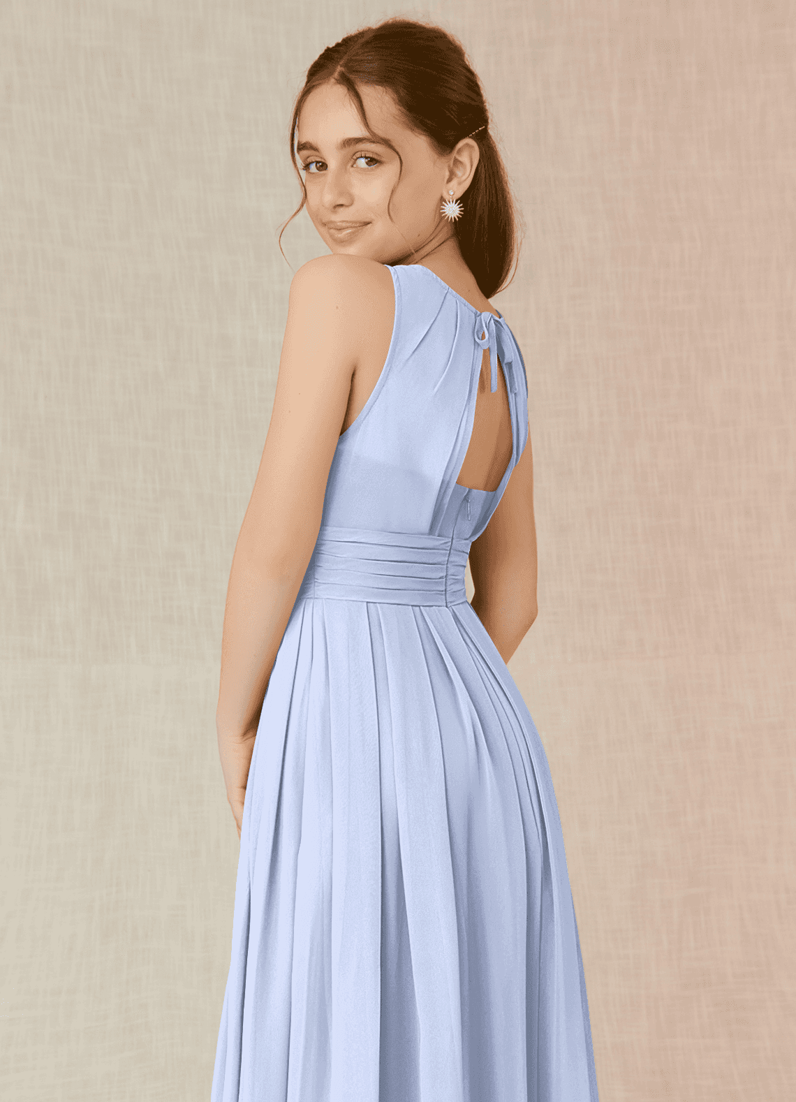 Azazie Bibiane Junior Agave A-Line Pleated Chiffon Dress image7