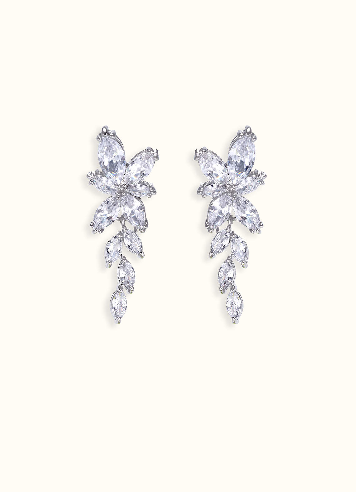 front Floral Leaf Rhinestone Drop Earrings