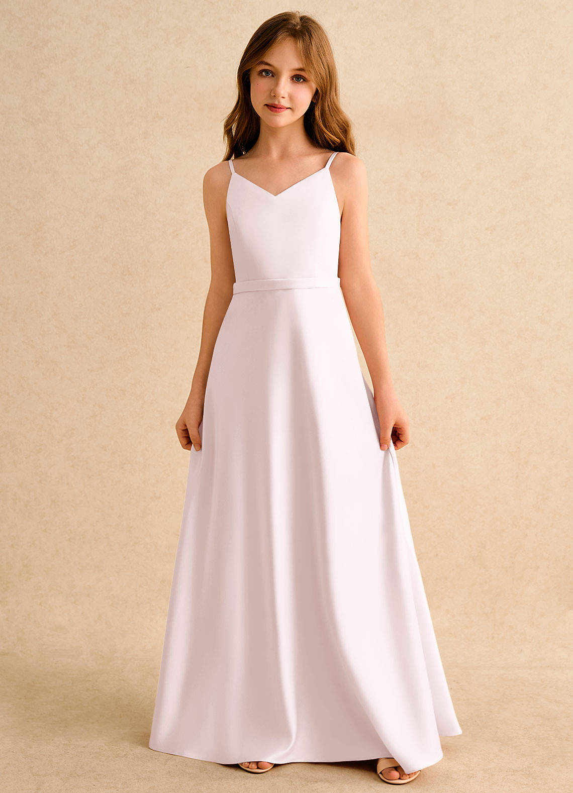 Azazie Fishie Girls Formal Flower Girl Dresses Blushing Pink A-Line Matte Satin Dress image3