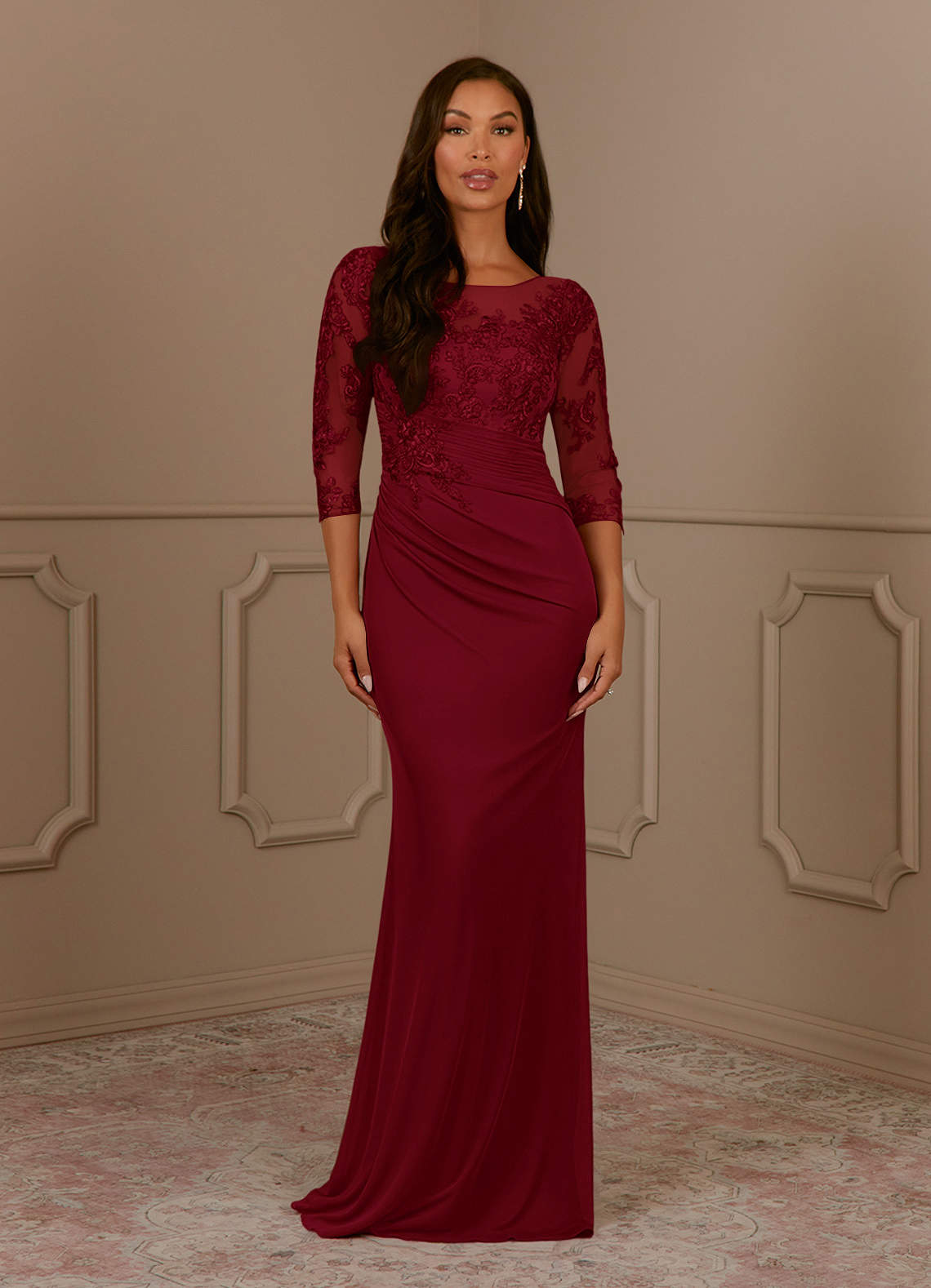 Azazie Fatemah Mother of the Bride Dresses Burgundy Mermaid Scoop Lace Lace Dress image1