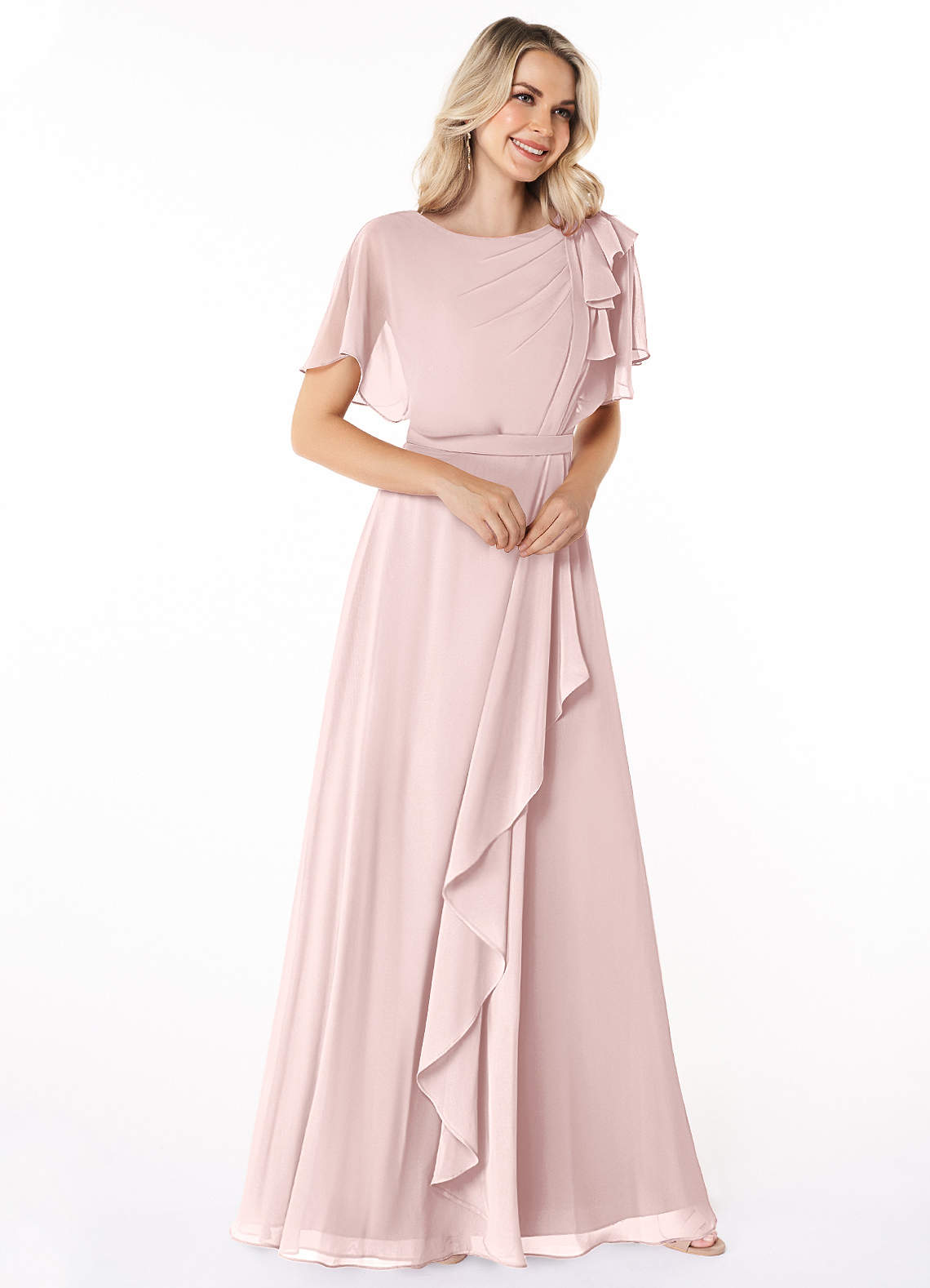 pink modest bridesmaid dresses Cheap Pink Bridesmaid Dresses Plus Size Chiffon Long Modest Bridesmaid  Dress ARD1163 main image 1