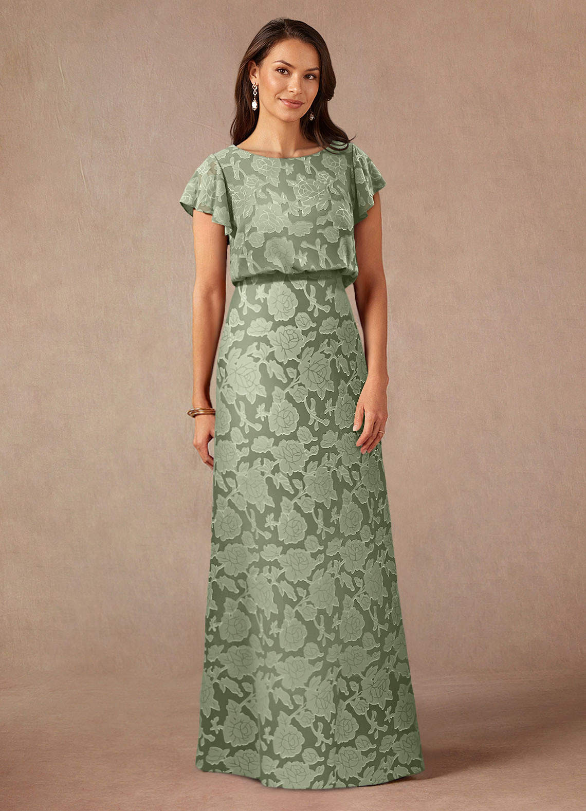 Azazie Lehi vestidos de madre de la novia Vestido de Agave de Devorado Floral de Corte En A con Cuello de barco image2